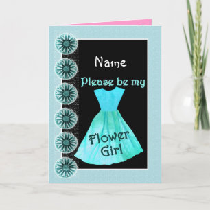 Invitación de niña de flores con vestido azul TURQ