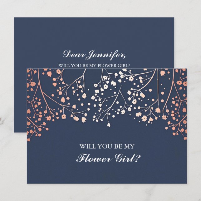 Invitación de niña de flores de boda con aliento d (Anverso / Reverso)