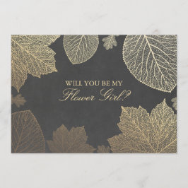 Invitación de niña de flores de boda de hojas dora