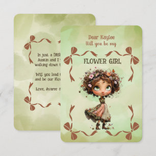 Invitación de niña de flores floral verde acuarela