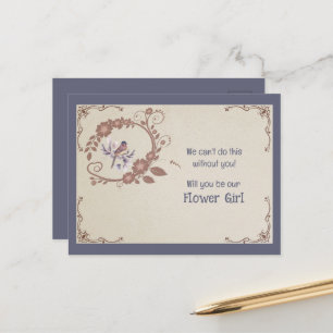 Invitación de niña de flores floral y pájaro marró