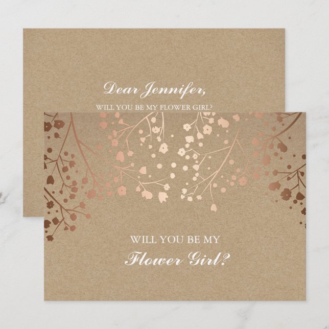 Invitación de niña de las flores con aliento de be (Anverso / Reverso)