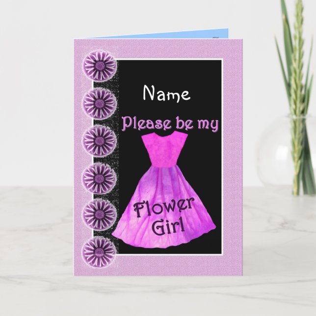 Invitación de niña de las flores con vestido ROSA (Anverso)