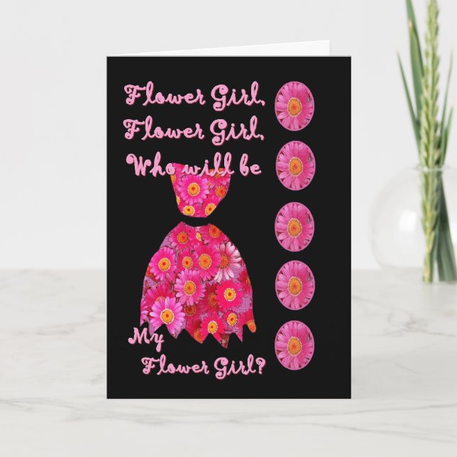 Invitación de niña de las flores con vestido rosa  (Anverso)