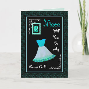 Invitación de niña de las flores con vestido TURQU