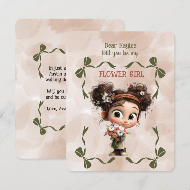 Invitación de niña de las flores floral marrón acu (Anverso / Reverso)