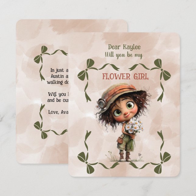 Invitación de niña de las flores floral marrón acu (Anverso / Reverso)