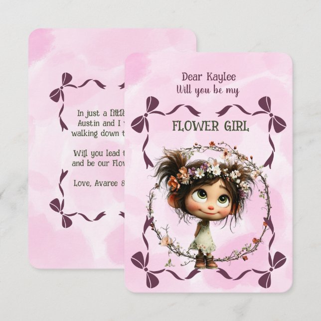 Invitación de niña de las flores floral rosa acuar (Anverso / Reverso)