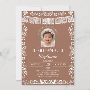 Invitación de niña de primer añito de terracota co