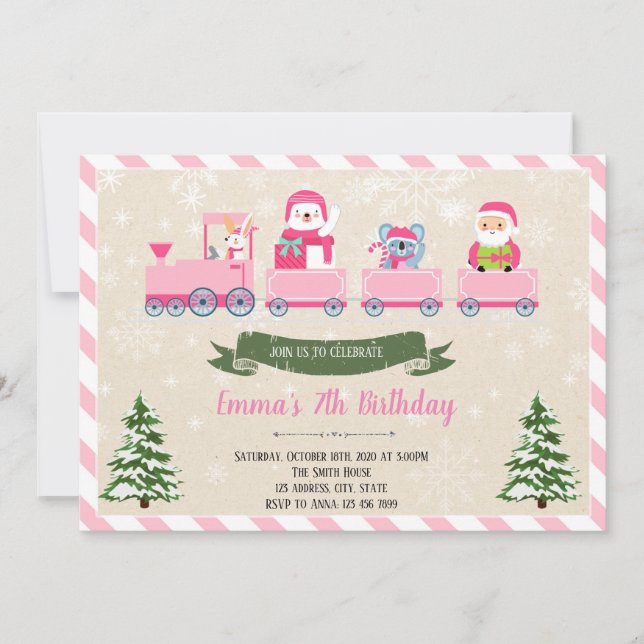 invitación de niña de tren de Navidad (Anverso)