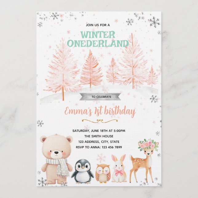 invitación de niña de Winter Onederland (Anverso)