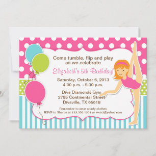 Invitación de niña gimnástica con cabello rojo