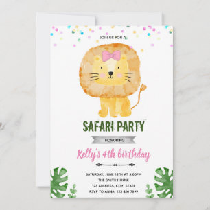 invitación de niña león pastel