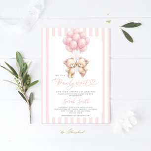 Invitación de niña para baby shower de osito de pe