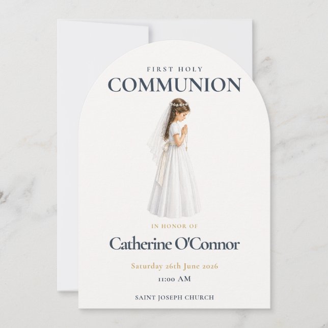 Invitación de niña para Primera Comunión sagrada (Anverso)