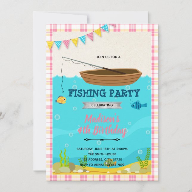 Invitación de niña pescando (Anverso)