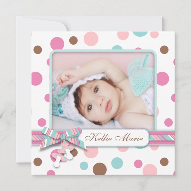 Invitación de niñas con punto-polka (Anverso)