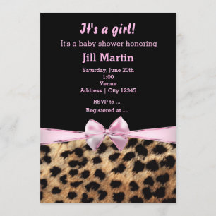 Invitación de niñas de arco rosa negro guepardo le