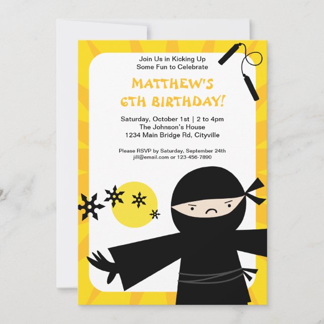 Invitación de Ninja Power Yellow (Anverso)