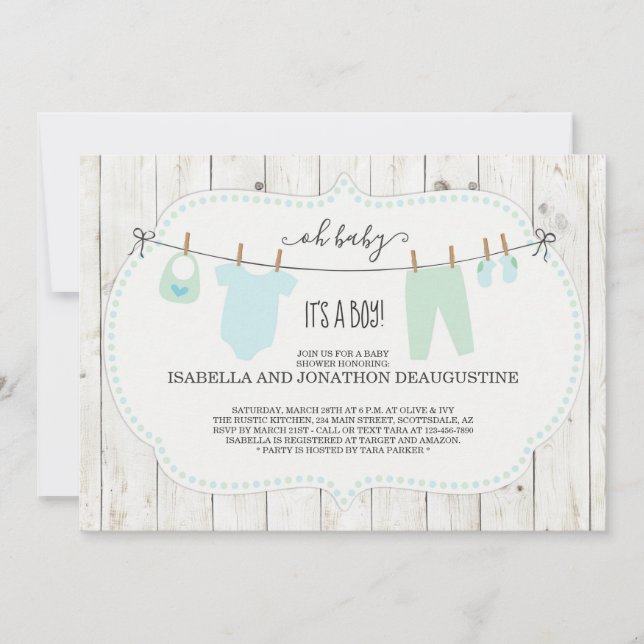 Invitación de niño a Baby Shower| Rústica (Anverso)