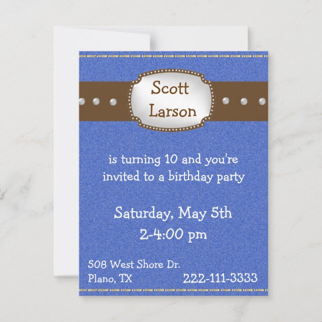 Invitación de niño al cumpleaños occidental (Anverso)