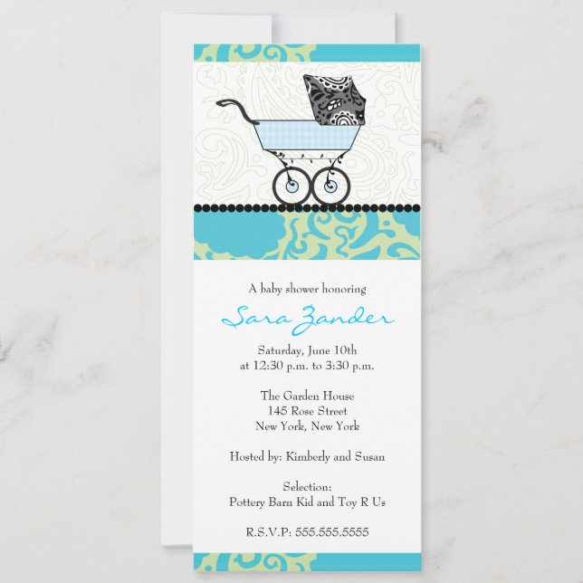 Invitación de niño Baby Shower - Carrito para bebé (Anverso)