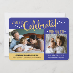 Invitación de niño bebé de Año Nuevo azul y oro