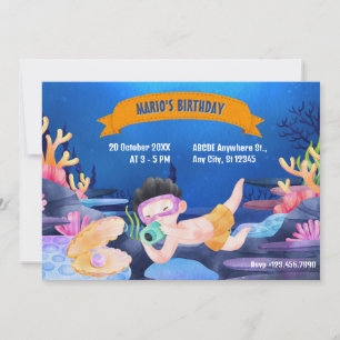 Invitación de niño buceando bajo el mar