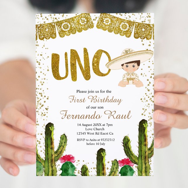 Invitación de niño Charro de Oro de Cumpleaños Uno (Subido por el creador)