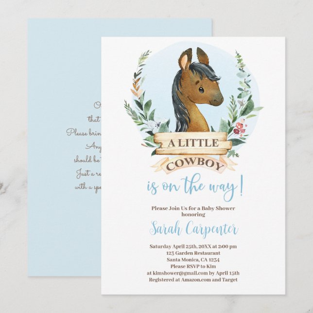 Invitación de niño de Cowboy Baby Shower (Anverso / Reverso)