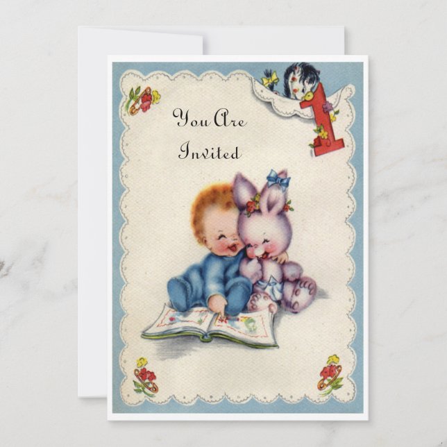 Invitación de niño de cumpleaños de un año de anti (Anverso)