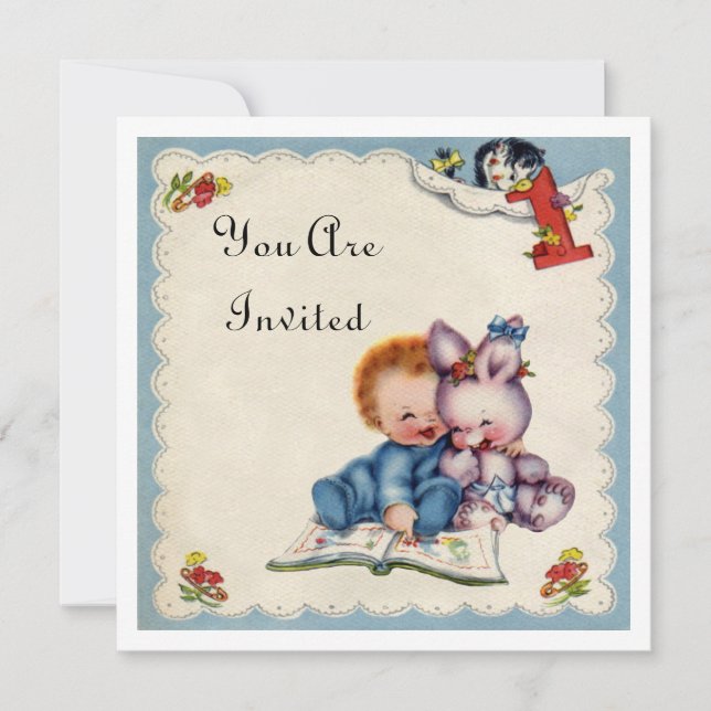 Invitación de niño de cumpleaños de un año de anti (Anverso)