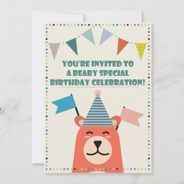Invitación de niño de cumpleaños especial Beary (Anverso)