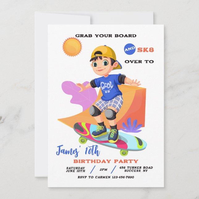 Invitación de Niño de Skatepark (Anverso)