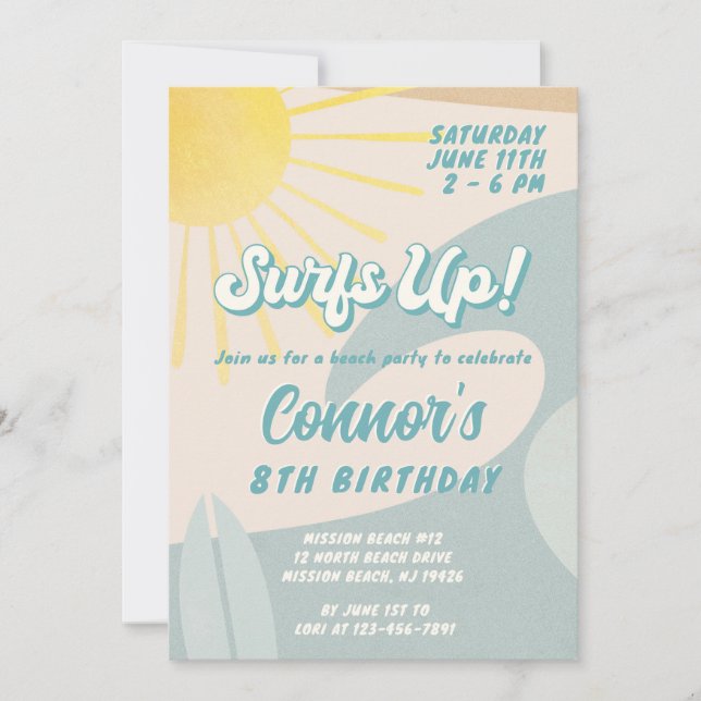 Invitación de niño surfista Cualquier Surf de Edad (Anverso)