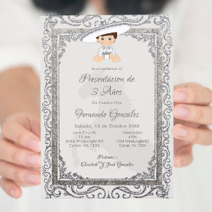 Invitación de niño Tres Anos de Plata Charro Mexic
