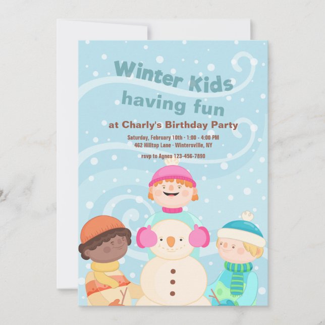 Invitación de niños de invierno (Anverso)