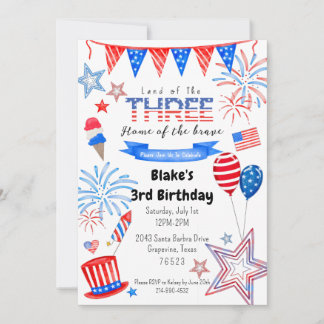 Invitación de niños patriotas de tercer cumpleaños