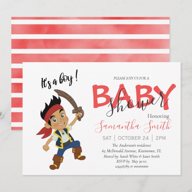 Invitación de niños piratas de Baby Shower (Anverso / Reverso)