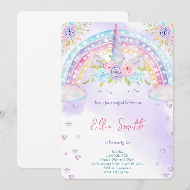 Invitación de niños unicornios (Anverso / Reverso)