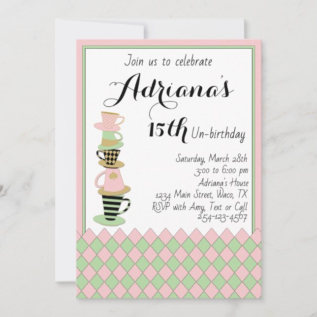 Invitación de no cumpleaños del Fiesta del té (Anverso)