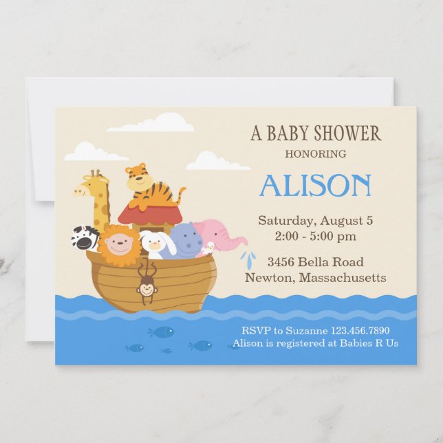 Invitación de Noah's Ark en Baby Shower (Anverso)