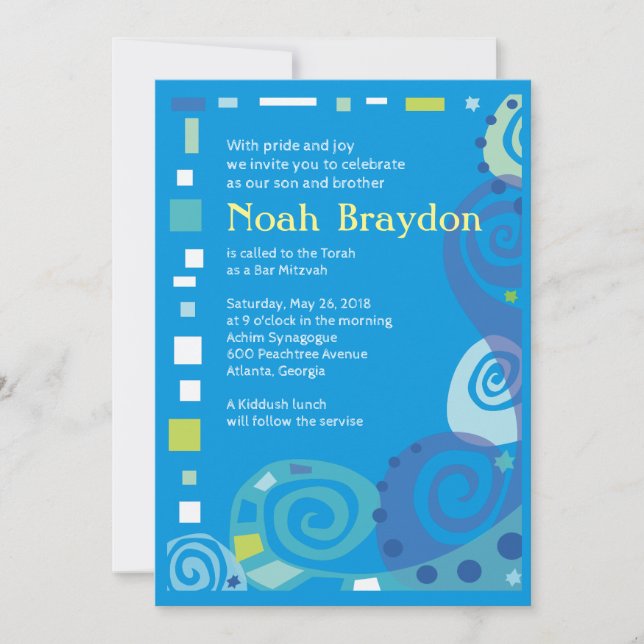 Invitación de NOAH'S WAVES Bar Bat Mitzvah (Anverso)