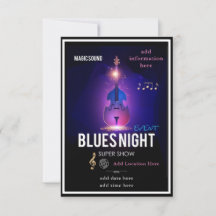 Invitación de Noche de Blues Tarjeta Plana