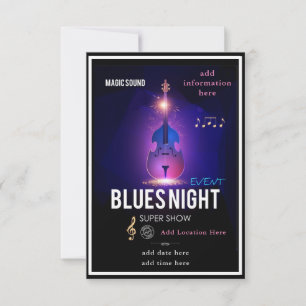 Invitación de Noche de Blues Tarjeta Plana