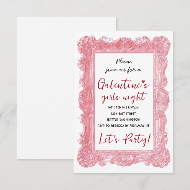 Invitación de Noche de Chicas Personalizada Galent (Anverso / Reverso)