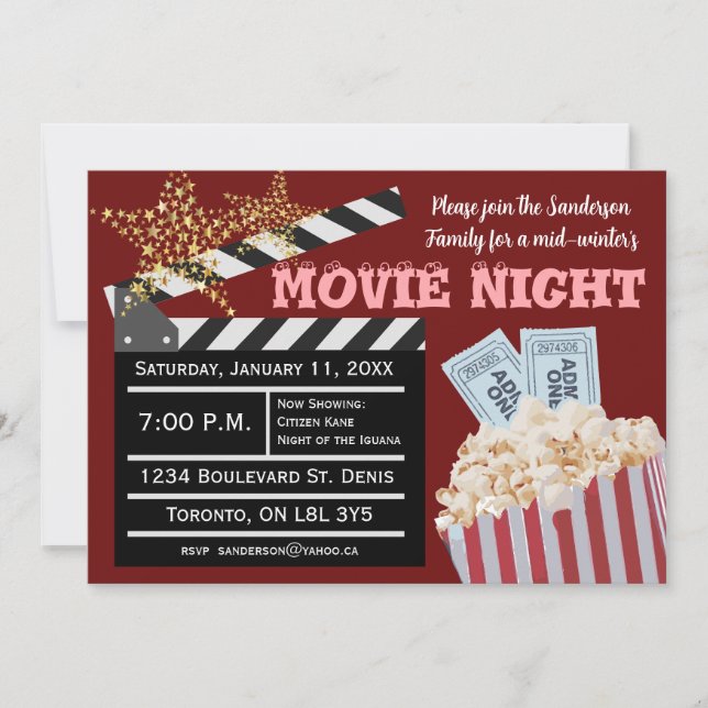 Invitación de noche de película para las vacacione (Anverso)