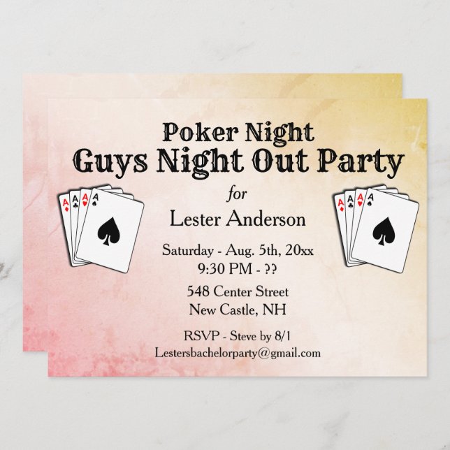Invitación de Noche de Poker con Título Personaliz (Anverso / Reverso)