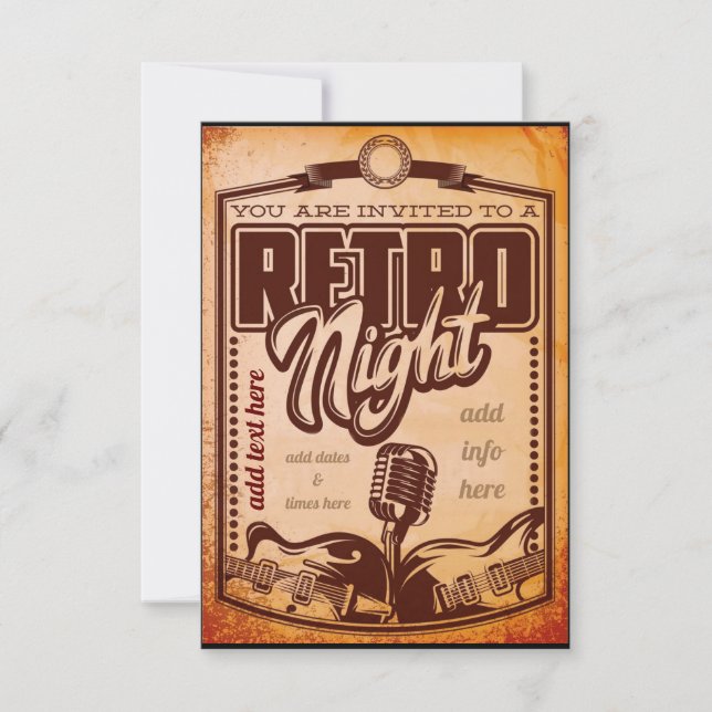 Invitación de Noche Retro Tarjeta Plana (Anverso)