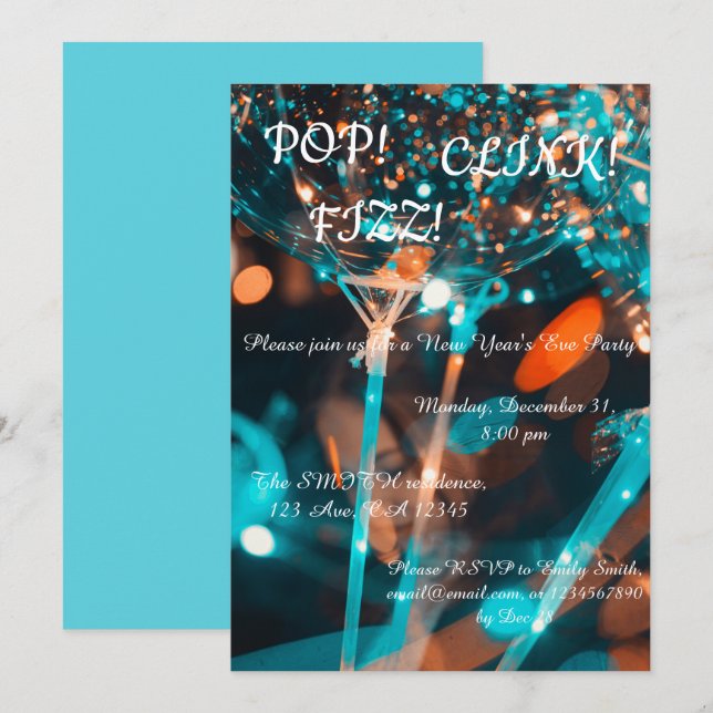 Invitación de Noche Vieja de la suposición y de la (Anverso / Reverso)